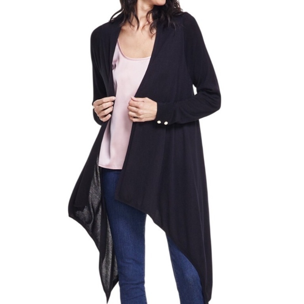 NWT INC International Concepts Women's Black Open Front Waterfall Cardigan Sz XL